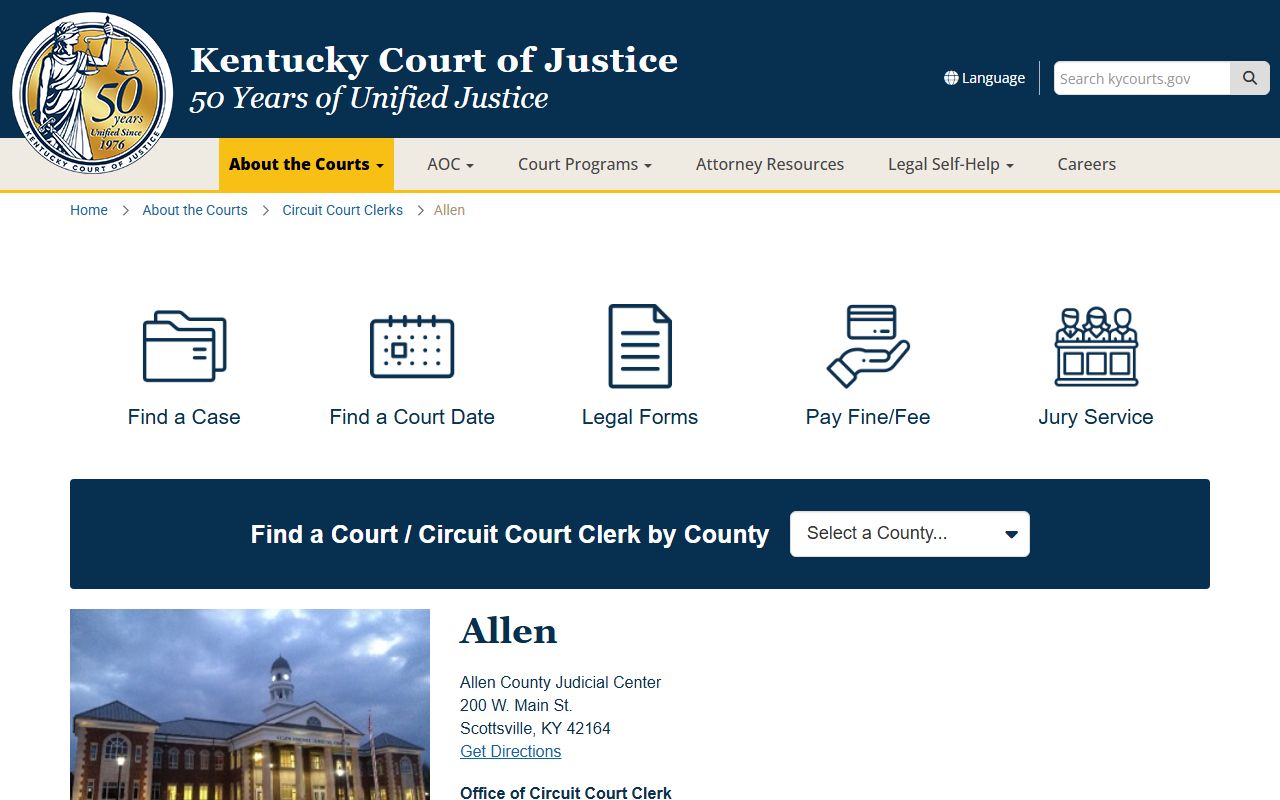Allen County court information page