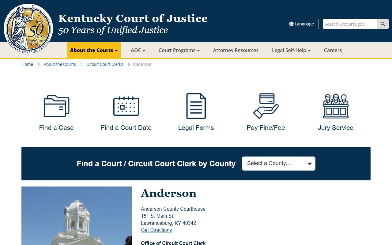 Anderson County court information page
