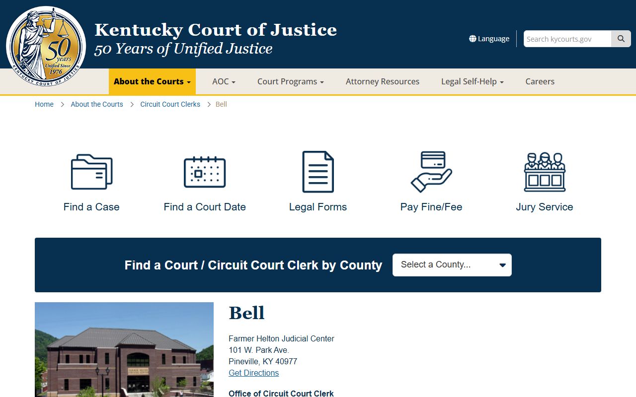 Bell County court information page