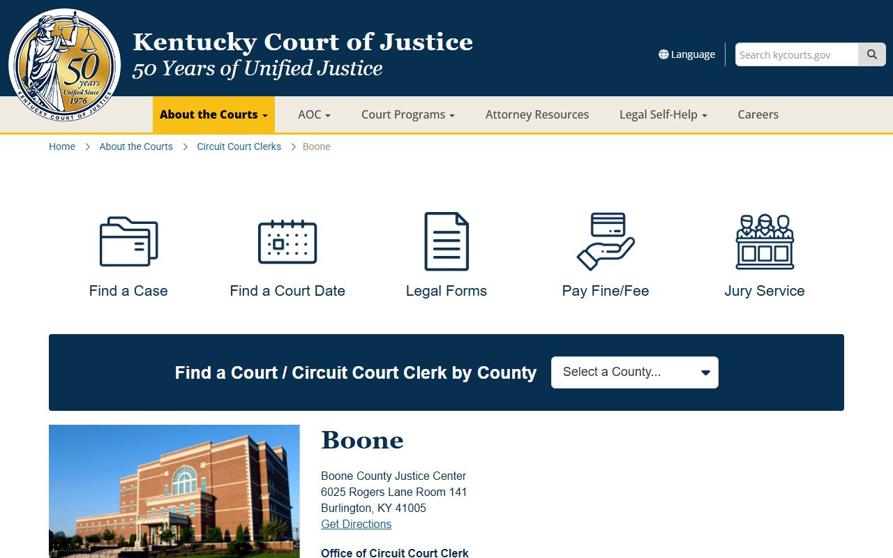 Boone County court information page