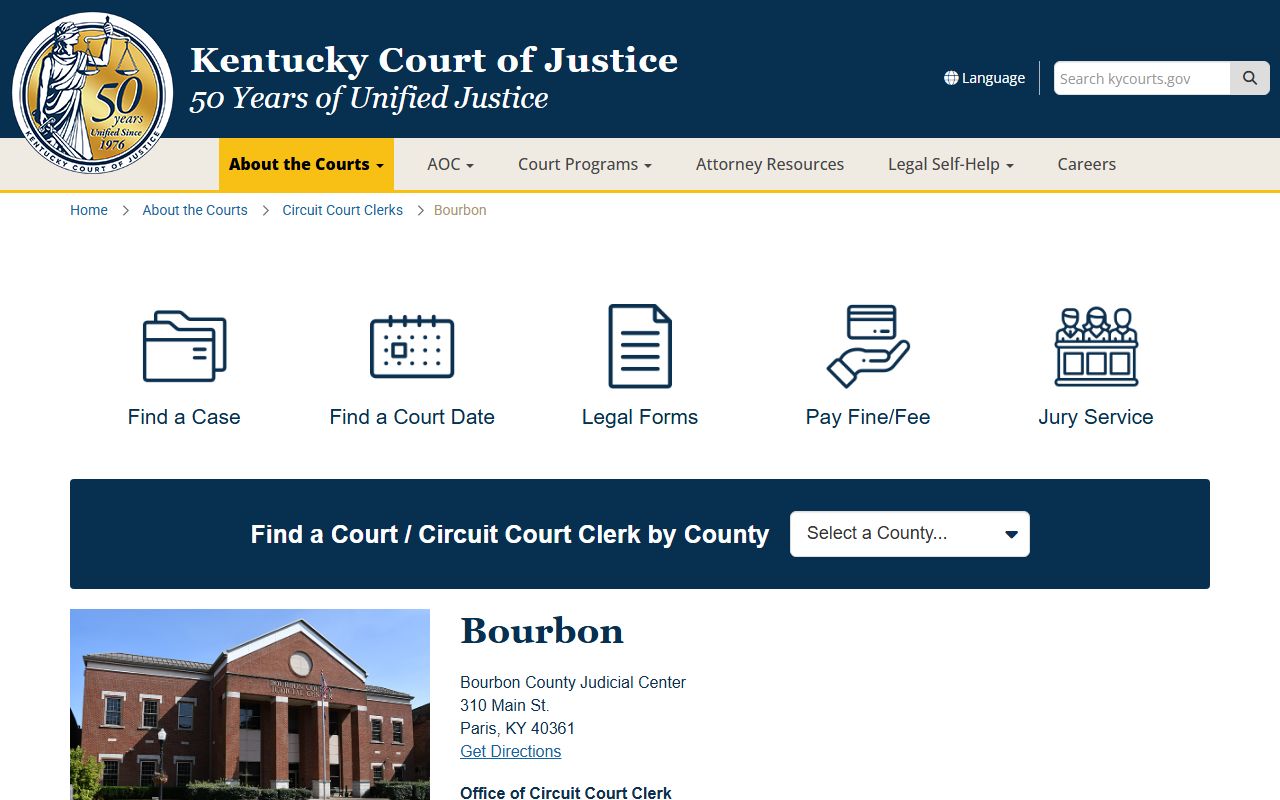 Bourbon County court information page