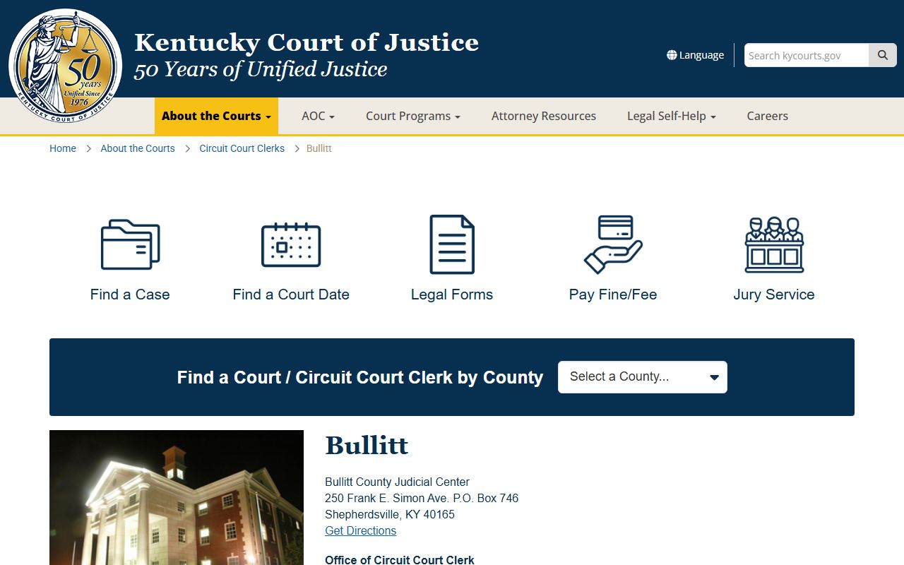 Bullitt County court information page