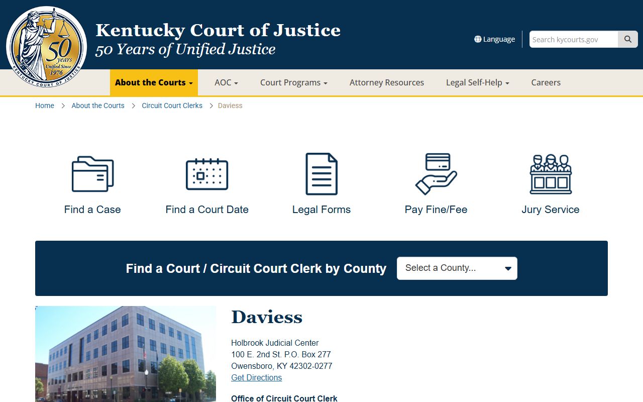 Daviess County court information page