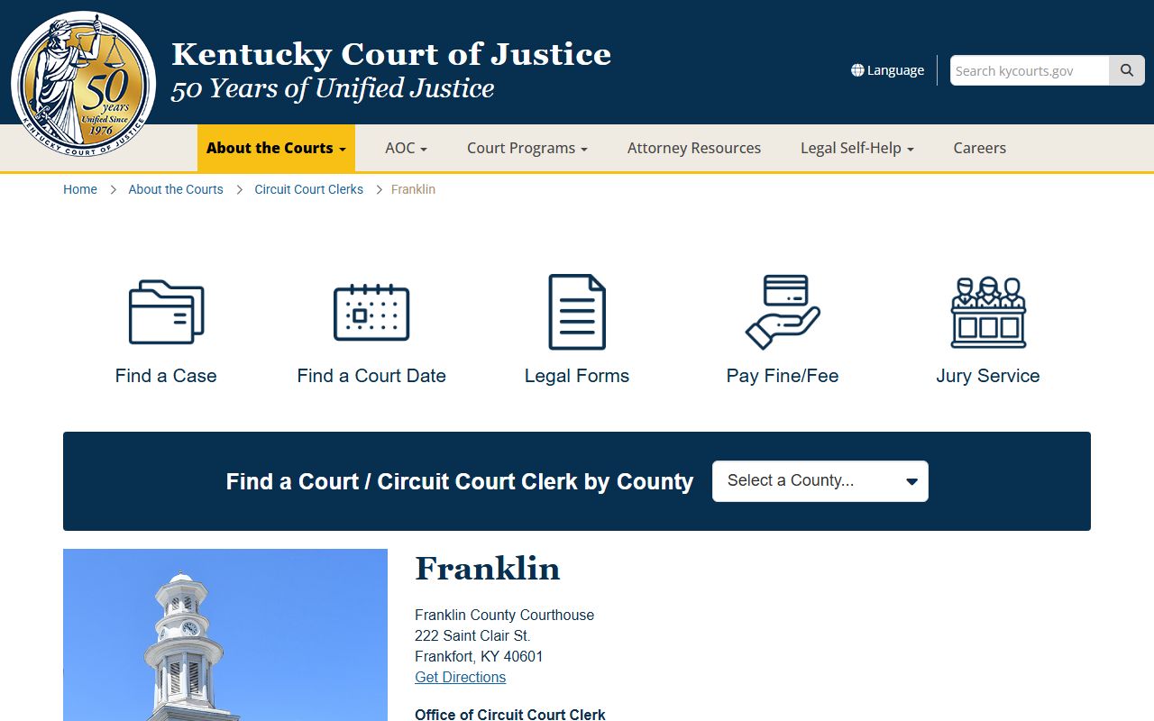Franklin County court information page