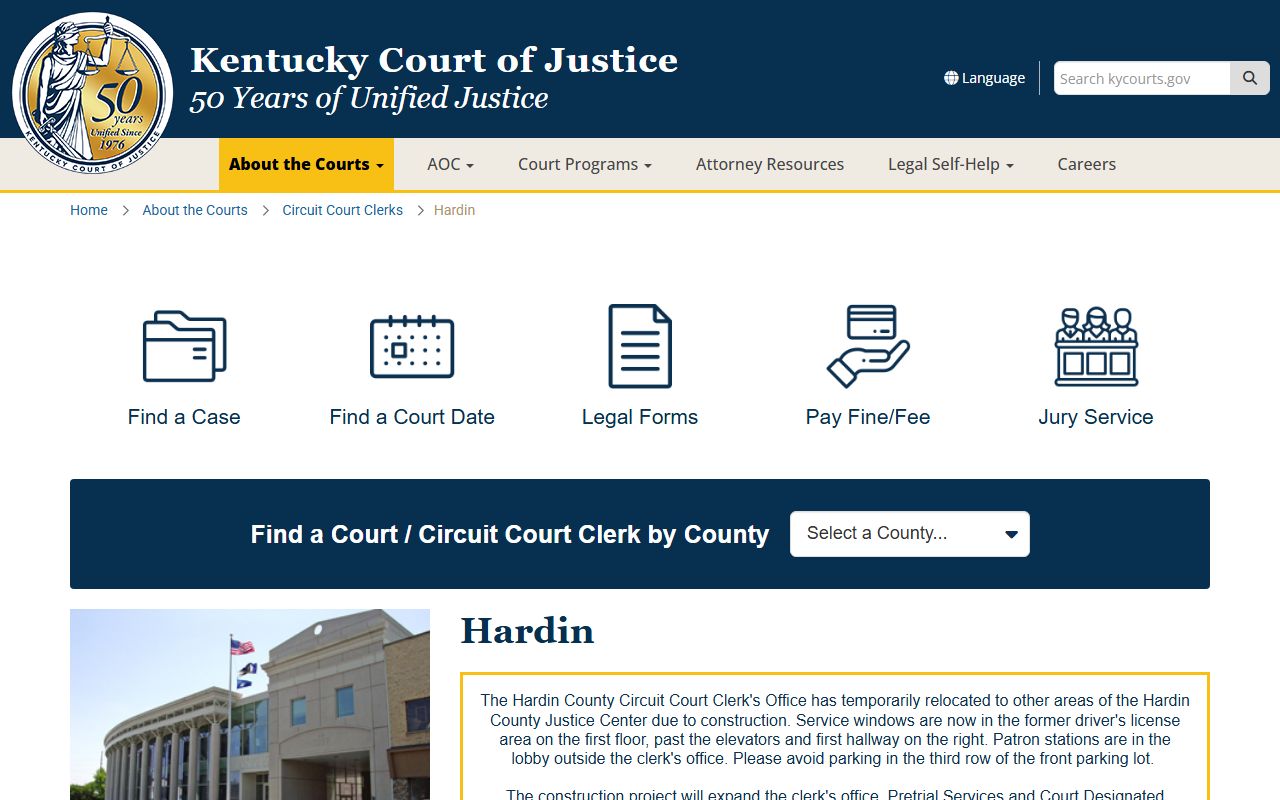 Hardin County court information page