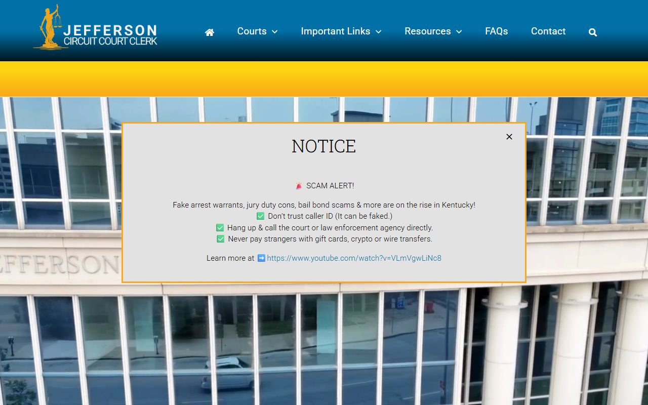 Jefferson County Circuit Court Clerk homepage for traffic court records