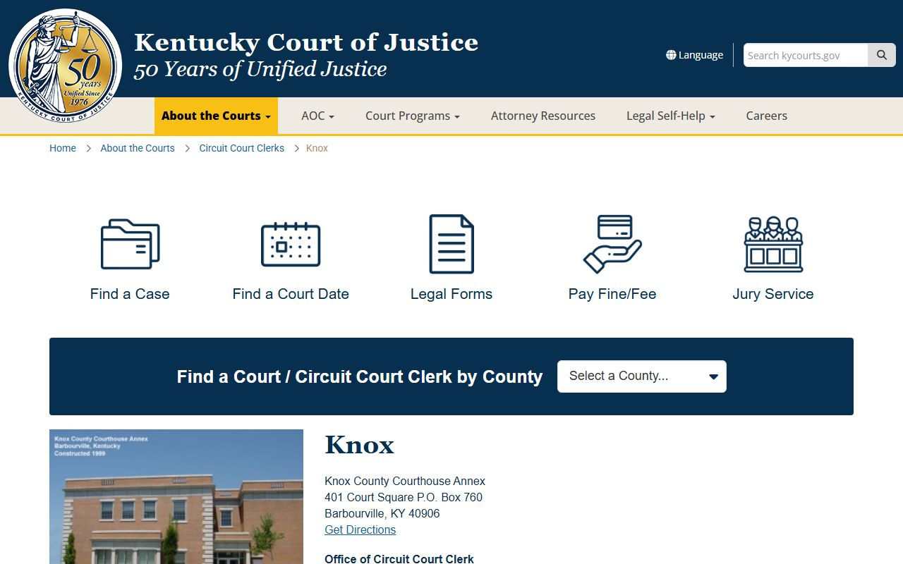 Knox County court information page