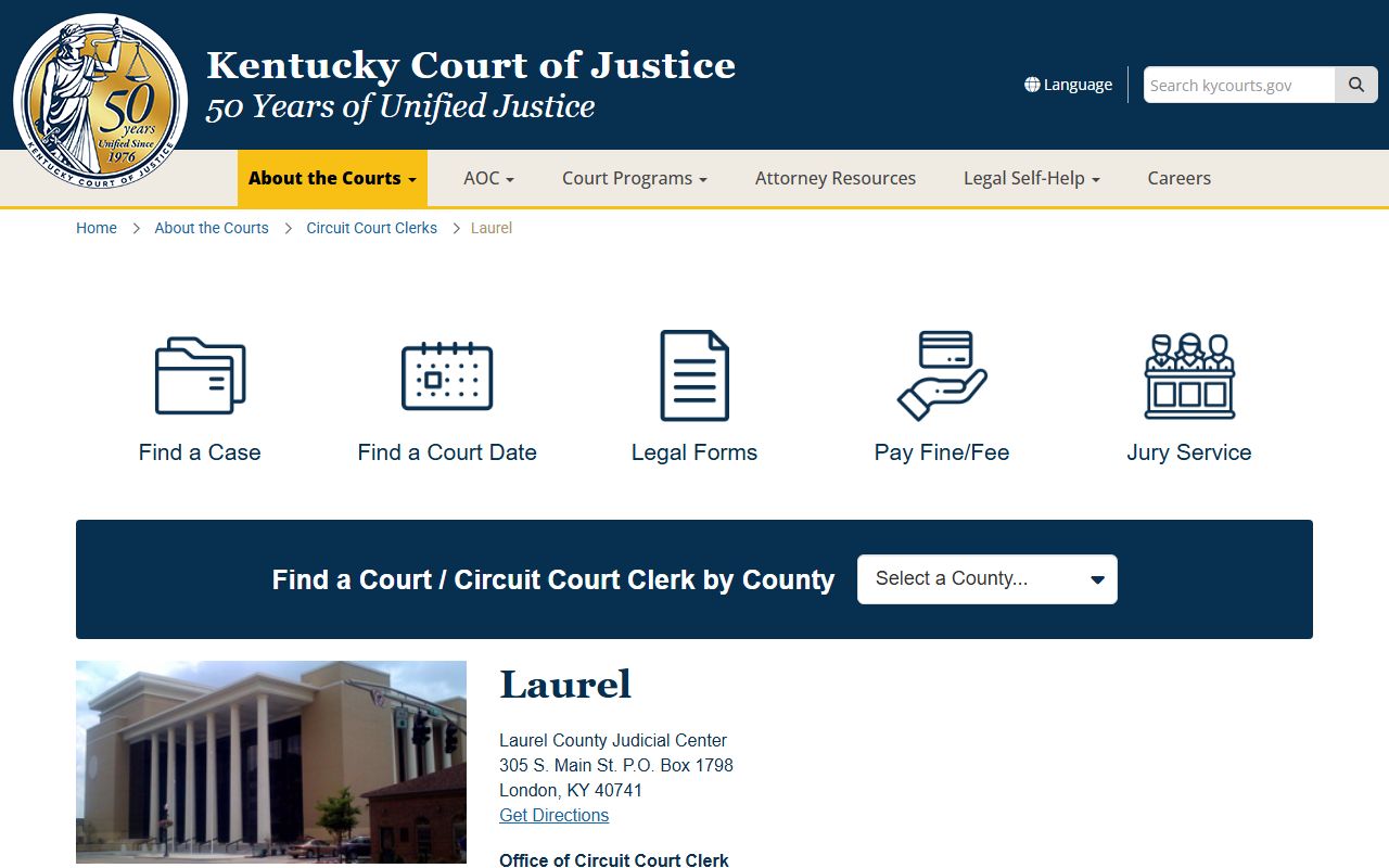 Laurel County court information page