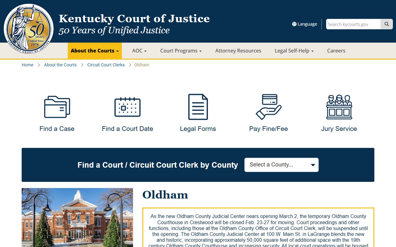 Oldham County court information page