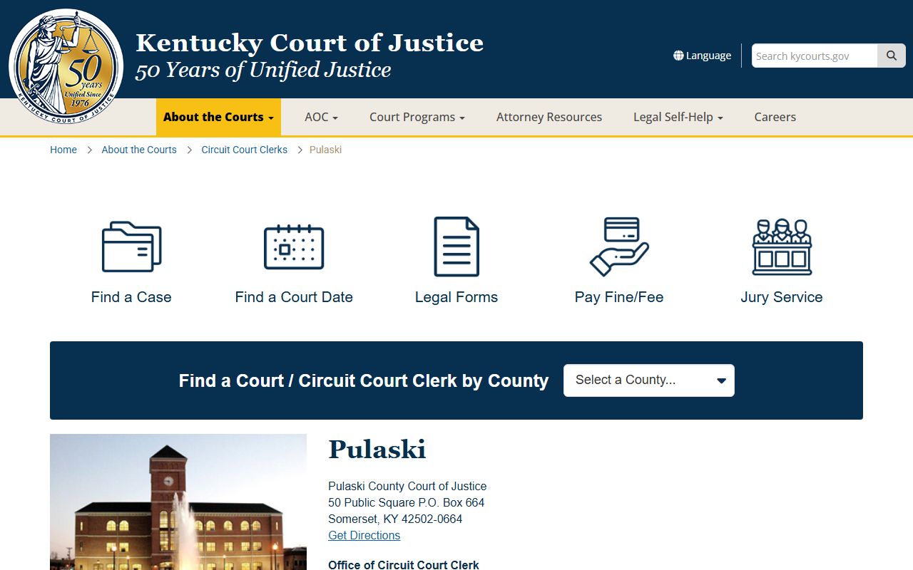 Pulaski County court information page