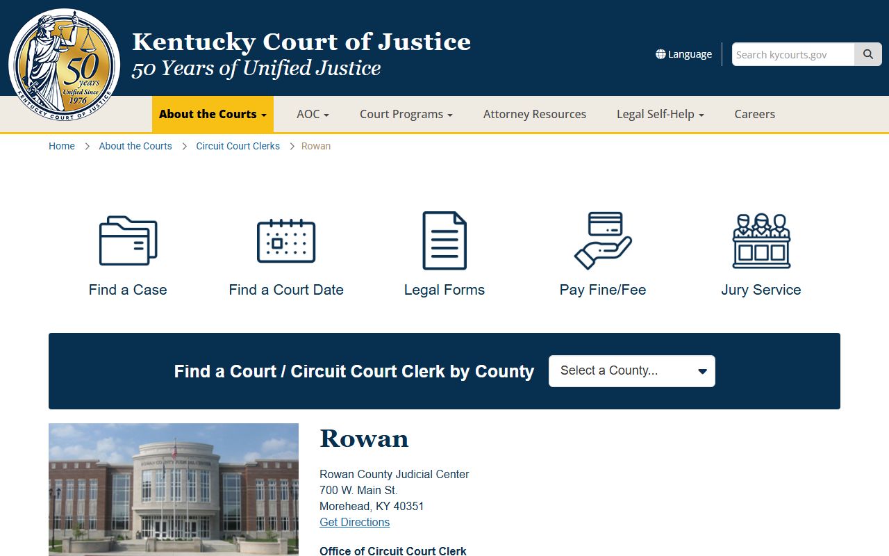 Rowan County court information page