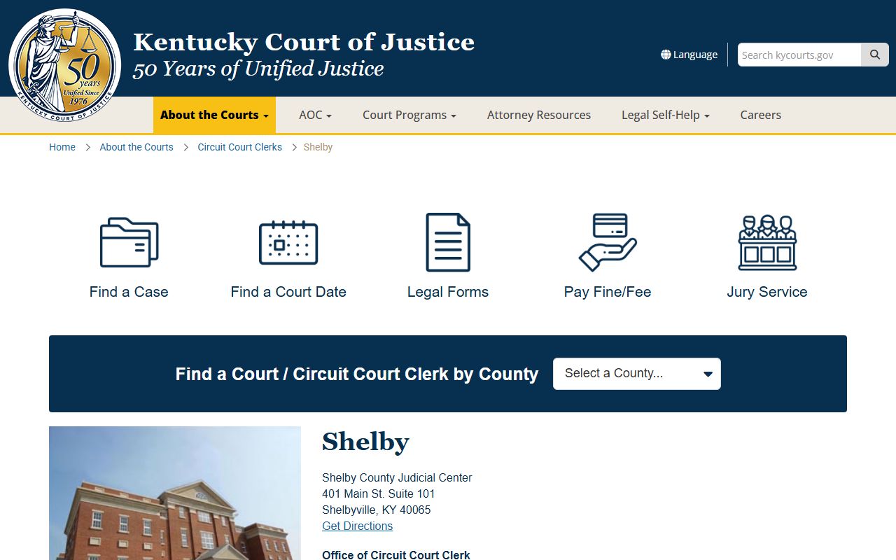 Shelby County court information page